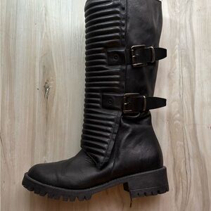 Black Moto Boots with Buckle Detail